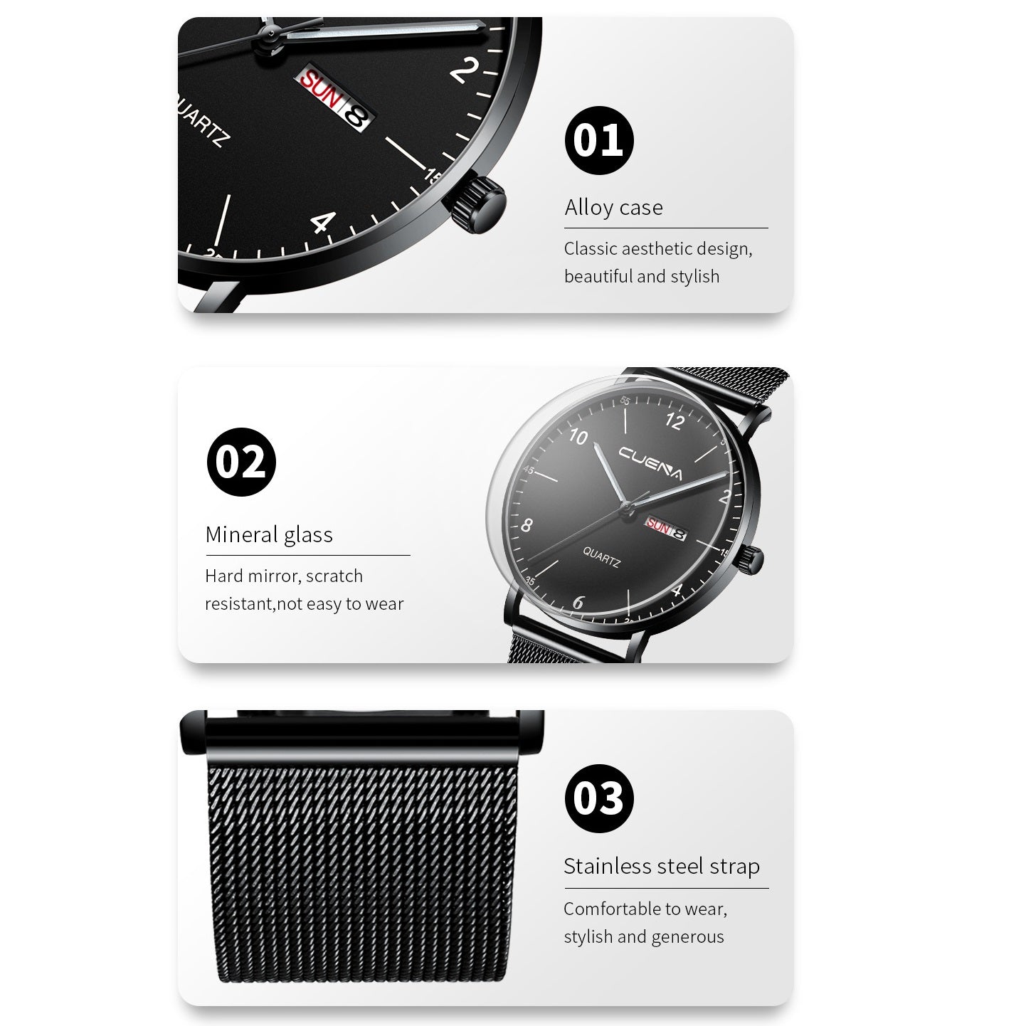 Men Watch Stainless Quartz WristWatches Waterproof Male Watches Fashion Wrist Watch Date Classic Valentines Gift