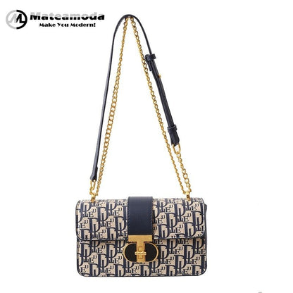 Mateamoda Refined Monogram-Printed Chain Sling Bag Underarm Bag Crossbody Bag