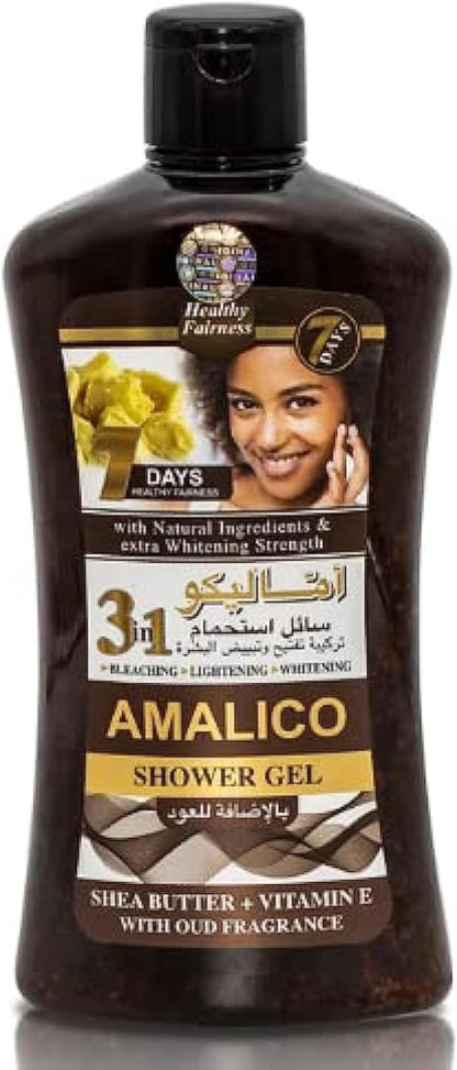 AMALICO 2-in-1 Shower Gel & Body Scrub with Shea Butter and Vitamin E, Arabic Oud Fragrance - 500ml
