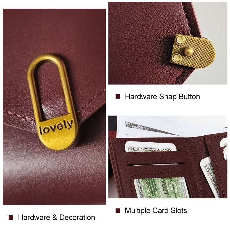 Women Short Wallet Ladies Coin Purse Tri-fold Wallet Card Case PU Synthetic Leather Wallet