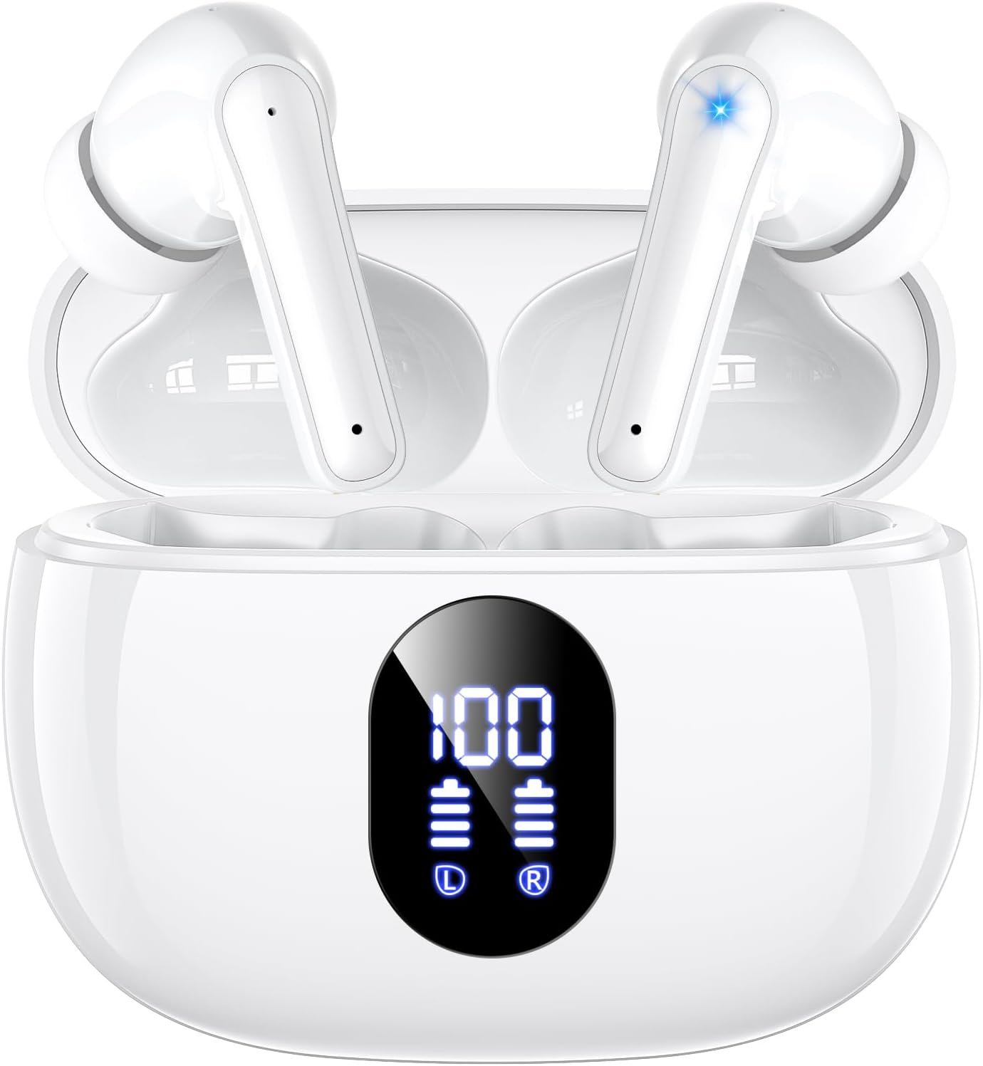 Wireless Earbuds Bluetooth Earphones HiFi Ear Buds Bass Stereo Bluetooth Headphones with ENC Noise Cancelling Mic IP7 Waterproof in Ear LED Display Charging Case Ear Buds for Pad Workout Sports