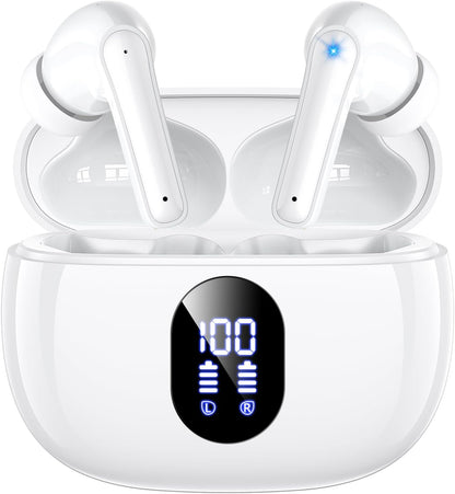 Wireless Earbuds Bluetooth Earphones HiFi Ear Buds Bass Stereo Bluetooth Headphones with ENC Noise Cancelling Mic IP7 Waterproof in Ear LED Display Charging Case Ear Buds for Pad Workout Sports