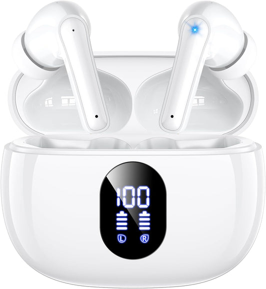 Wireless Earbuds Bluetooth Earphones HiFi Ear Buds Bass Stereo Bluetooth Headphones with ENC Noise Cancelling Mic IP7 Waterproof in Ear LED Display Charging Case Ear Buds for Pad Workout Sports