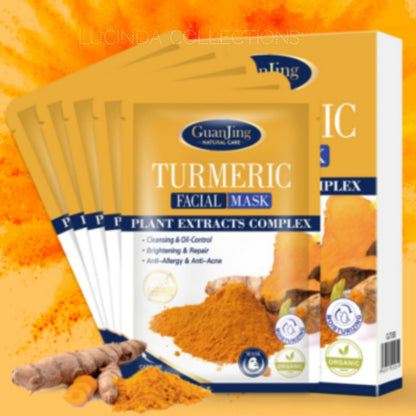 10Pcs Turmeric Facial Mask Sheets Plant Extracts Complex Cleansing Oil-Control Brightening Repair Anti-Allergy Abti-Acne Face Masks