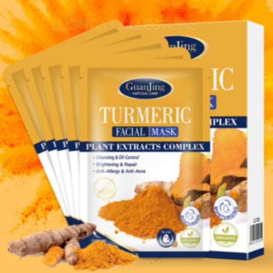 10Pcs Turmeric Facial Mask Sheets Plant Extracts Complex Cleansing Oil-Control Brightening Repair Anti-Allergy Abti-Acne Face Masks