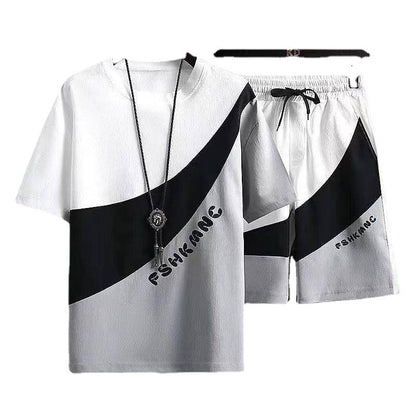 Two-Piece Outfits Summer Set Casual Fashion Sports Loose Short Sleeve Shorts Temperament T-shirt and Short Sleeve Two Piece Men's Set