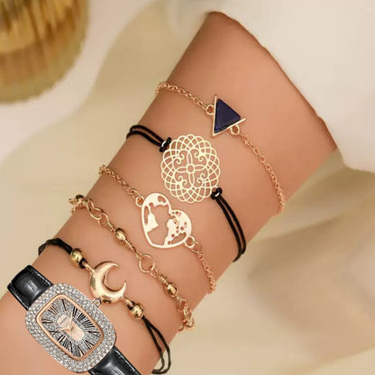 UPHUI 6PCS Women Watch Set Full Diamond Leather Strap Square Watch Women's Watches Luxury Timetable Quartz Fashion Watch Female Wrist Wstch Clock