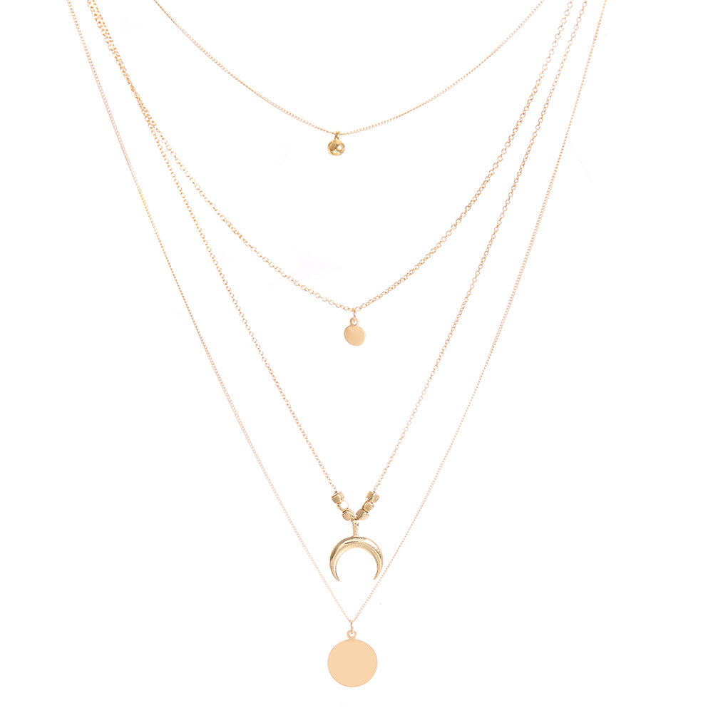 Popular Fashion Personalized New Multi-Layer Moon Disc Pendant Women'S Necklace European And American Jewelry