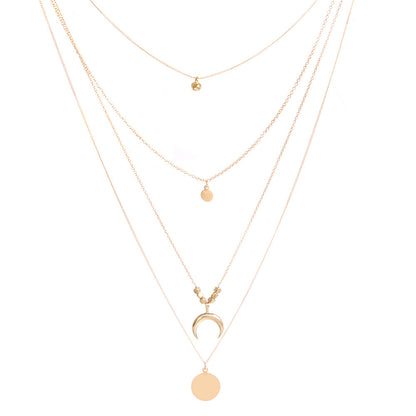 Popular Fashion Personalized New Multi-Layer Moon Disc Pendant Women'S Necklace European And American Jewelry