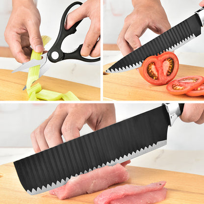 6 Pcs/Sets Knife Sets 1.2mm Kitchen Knives Cutters Kitchen Scissors Stainless Steel Knives Multifunctional Cutter Meat Vegetables Fruit Cutters