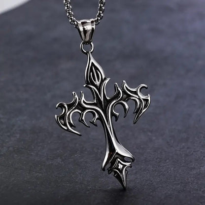 Stainless Steel Necklace Flame Vintage Men'S Pendant Necklace Accessories Alloy Personality Cross