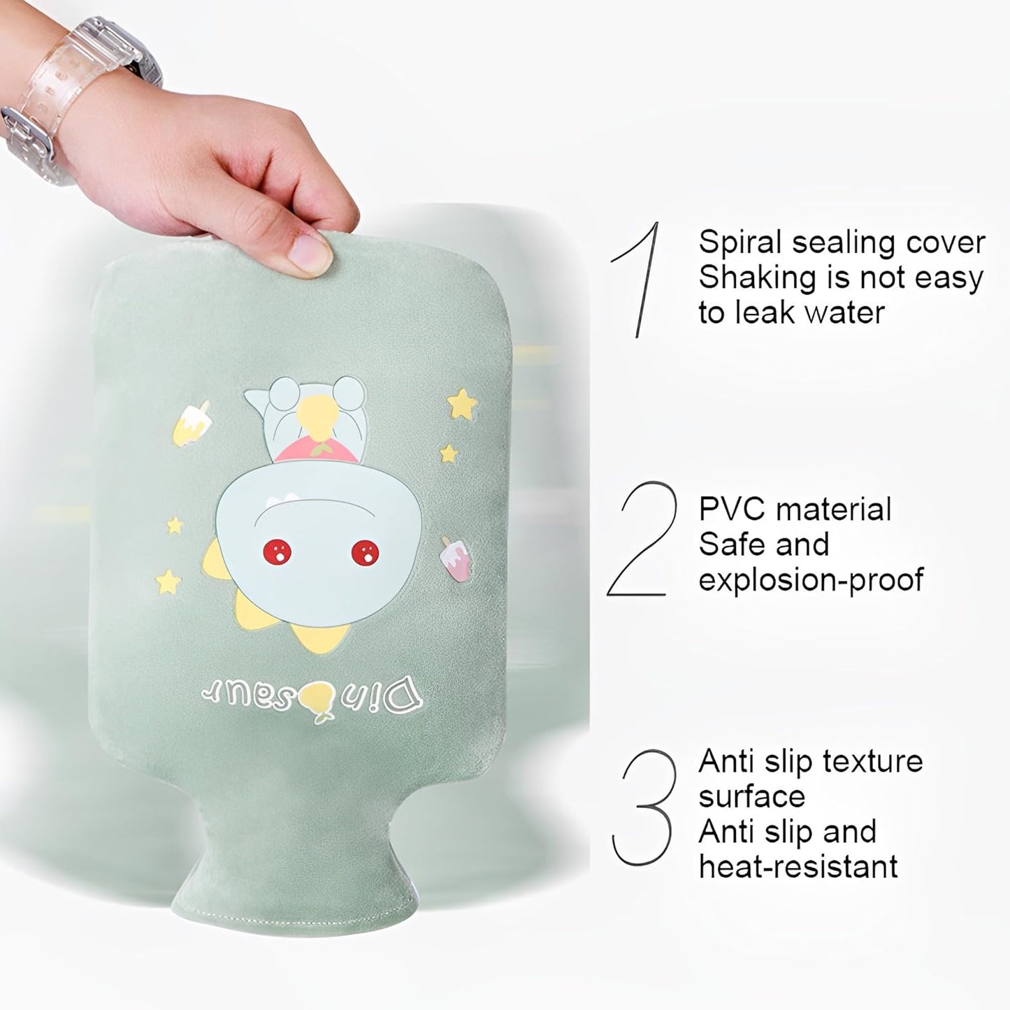 Cute Hot Water Bottles, 1L (34oz) Durable Large Hot Water Bag with Cartoon Plush Cover for Hot and Cold Compress Hand Feet Warmer Thickened Hand Warmer for Neck and Shoulder
