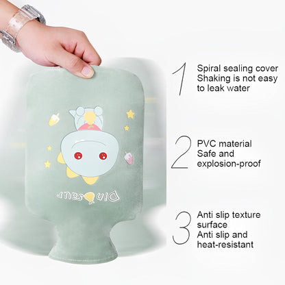 Cute Hot Water Bottles, 1L (34oz) Durable Large Hot Water Bag with Cartoon Plush Cover for Hot and Cold Compress Hand Feet Warmer Thickened Hand Warmer for Neck and Shoulder