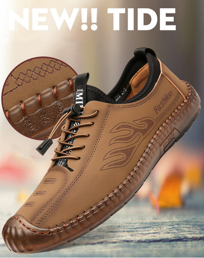 Men Shoes Soft Bottom Soft Surface Men's Shoes Athletic Casual Leather Walking Shoes Khaki Color Shoes