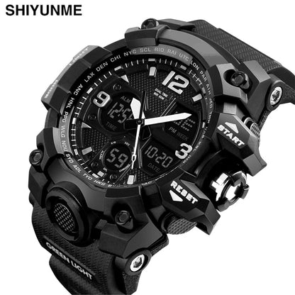 Men Watches Military Dual Display Army Watches LED Back Light Calendar Day Date Stopwatch