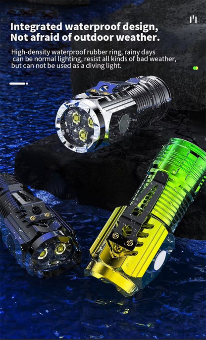 Strong Light Three-eye Rechargeable Flashlights Portable Long-lasting LED Light Multi-speed Adjustment Strong Light Long Shot Outdoor Lighting Torches Camping Light Emergency Work Light