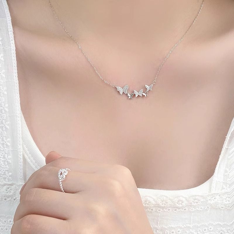 Butterfly Necklace Small fresh Five butterflies Temperament all-match Suitable for women