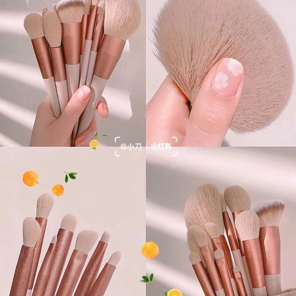8Pcs Set With Bag Makeup Brushes Sets Eye Shadow Foundation Powder Eyelash Lip Concealer Blush Travel Portable Soft Make Up Brush Sets