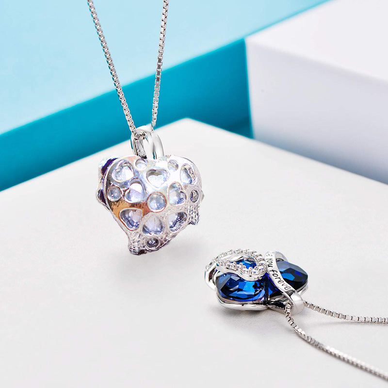 New Arrivals I Love You Forever Necklace, Everlasting Heart Birthstone Necklace, Heart Pendant Necklace For Women Exquisite Jewelry Blue Crystal Forever Love Charm Necklace Valentine's Day Gift