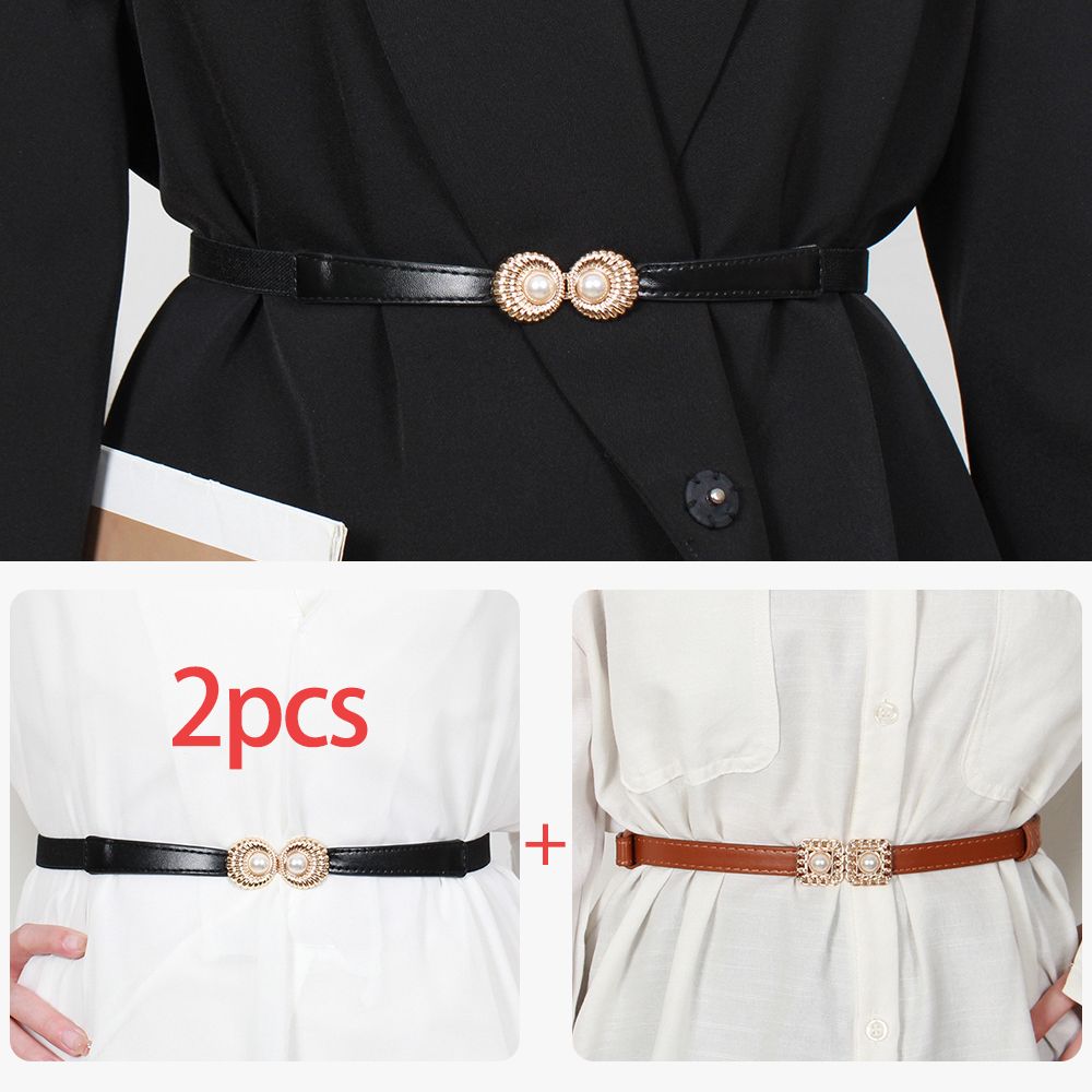 2pcs Pearl Buckle Belt New style women's belts women's elastic belts fashionable elastic pearl button coat dress versatile accessories