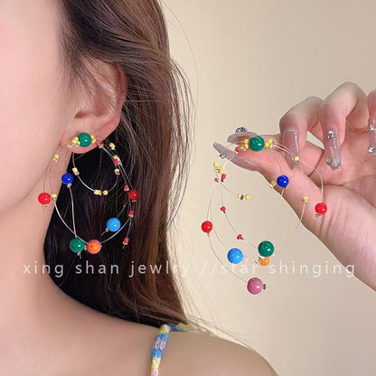 New Dopamine Colored Beaded Earrings with Personalized and Versatile Earrings, Non collision Style, Fun Ear Clips, Ear Accessories for Women (This style has ear clips)
