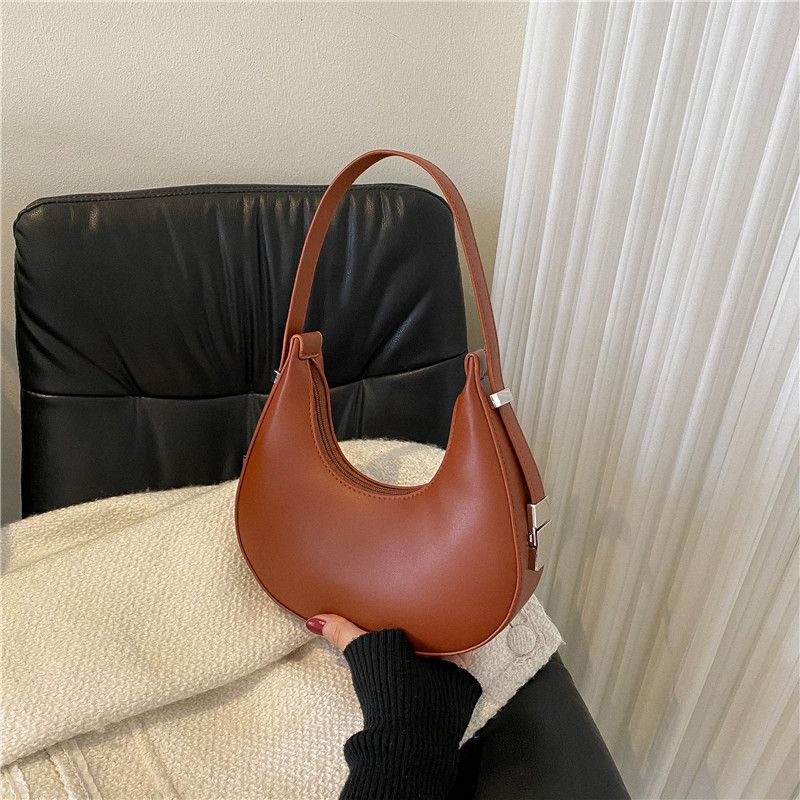 New Solid Color Half-moon Bags Women Fashion Shoulder Bags Luxury PU Leather Handbags Underarm Bag Advanced Brand Purse Gift
