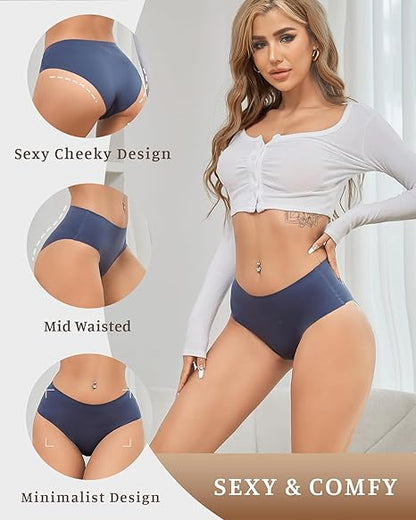 4pcs Women's Seamless Briefs Comfort Ice Silk Underwear Multipack Mid Waist Laser Cut No Show Panties