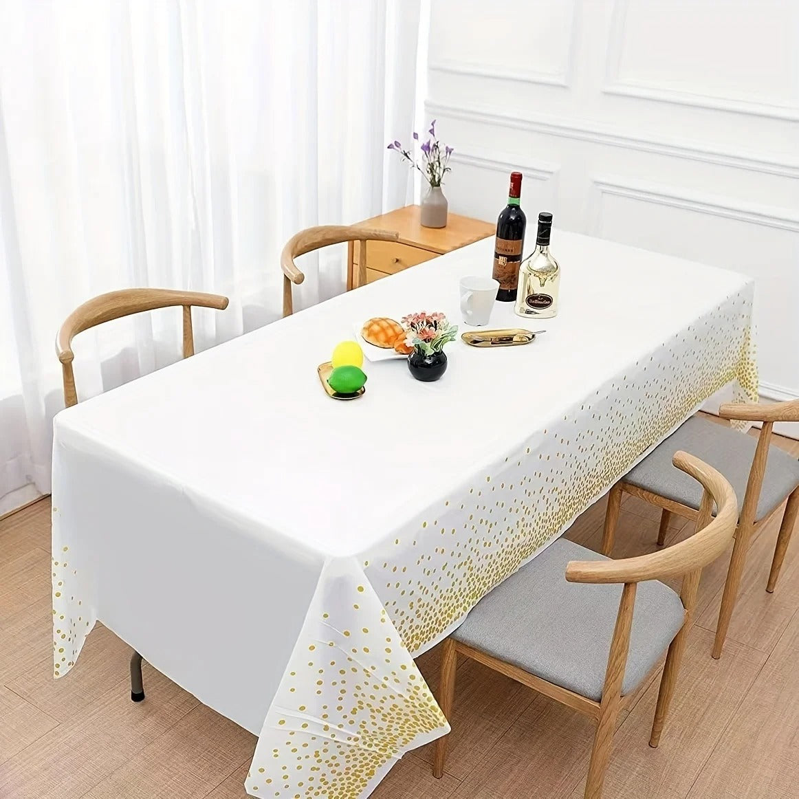 54" x 108"/137cm x 274cm PEVA Tablecloths for Rectangle Tables Disposable Table Cloths Covers Gold Dot Confetti Parties Wedding Bridal Shower