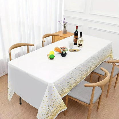 54" x 108"/137cm x 274cm PEVA Tablecloths for Rectangle Tables Disposable Table Cloths Covers Gold Dot Confetti Parties Wedding Bridal Shower