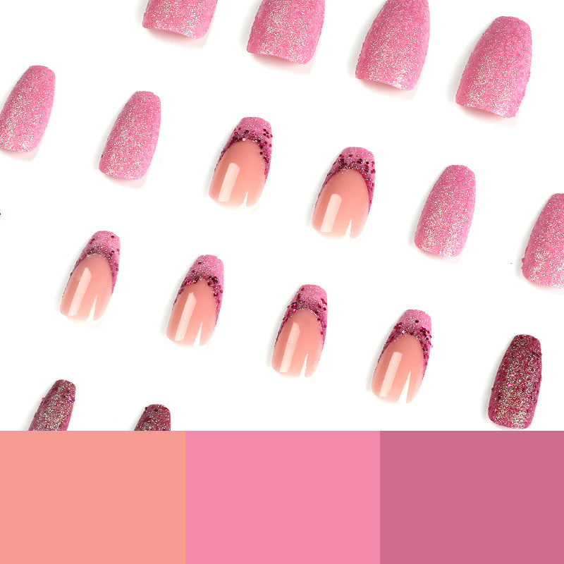 Wear Nail Pink Purple Glitter French Sequins Nail Wear Nail Stickers Nail Art Pieces Finished Removable nail