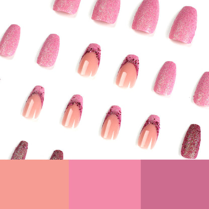 Wear Nail Pink Purple Glitter French Sequins Nail Wear Nail Stickers Nail Art Pieces Finished Removable nail