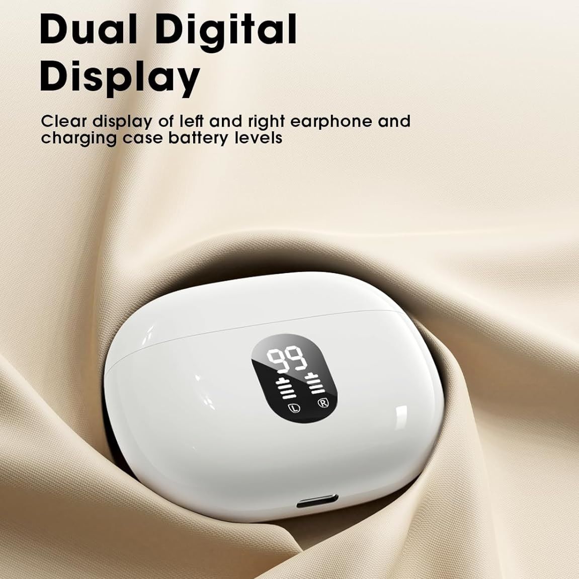 Wireless Earbuds Bluetooth Earphones HiFi Ear Buds Bass Stereo Bluetooth Headphones with ENC Noise Cancelling Mic IP7 Waterproof in Ear LED Display Charging Case Ear Buds for Pad Workout Sports