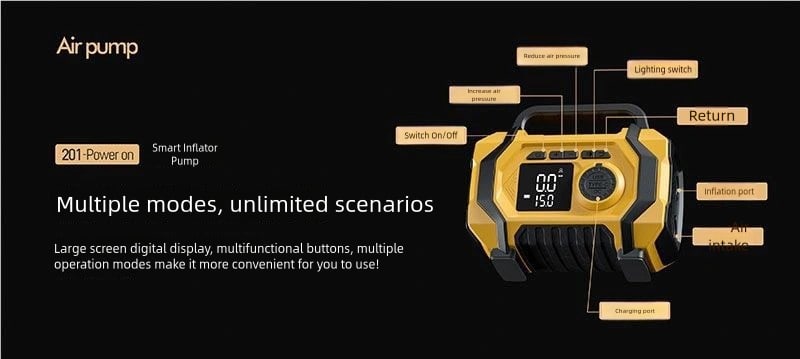 8000mAh Smart Car Jump Starter & High-Pressure Tire Inflator, 3-in-1 Jump Start + Inflation + Power Bank, Wireless Inflation Supported