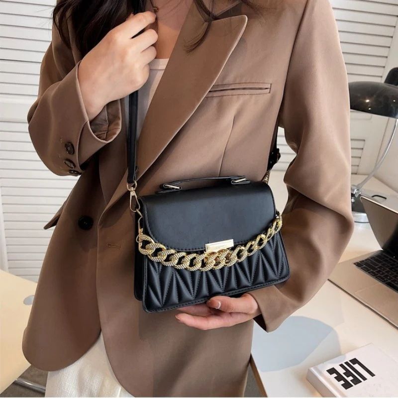 Mateamoda Chic Metallic Buckle Sling Bag with Elegant Chain Accent Crossbody Bag