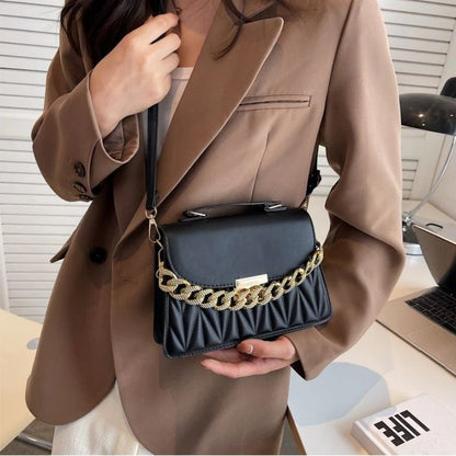 Mateamoda Chic Metallic Buckle Sling Bag with Elegant Chain Accent Crossbody Bag