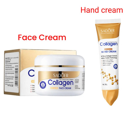 2 IN 1 SADOER Collagen Anti Aging Face Cream + Collagen Hand Cream - Anti Wrinkles And Fine Lines, Intensive hydration, Anti-aging, Brighten skin tone, Acne fade/ repair essence, Contains collagen