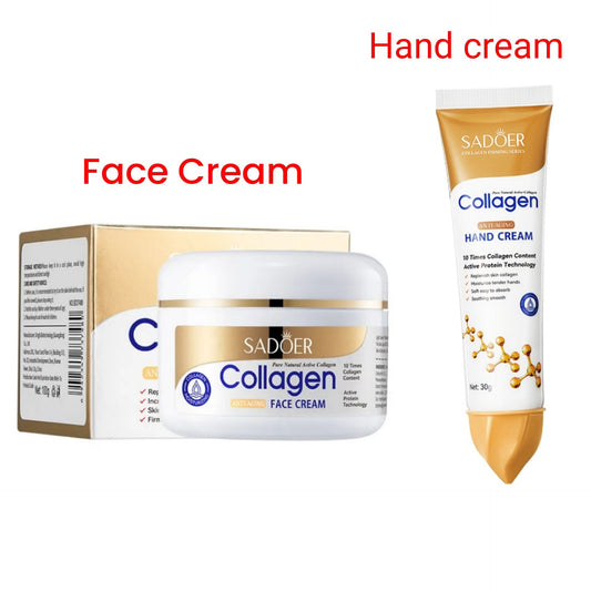 2 IN 1 SADOER Collagen Anti Aging Face Cream + Collagen Hand Cream - Anti Wrinkles And Fine Lines, Intensive hydration, Anti-aging, Brighten skin tone, Acne fade/ repair essence, Contains collagen