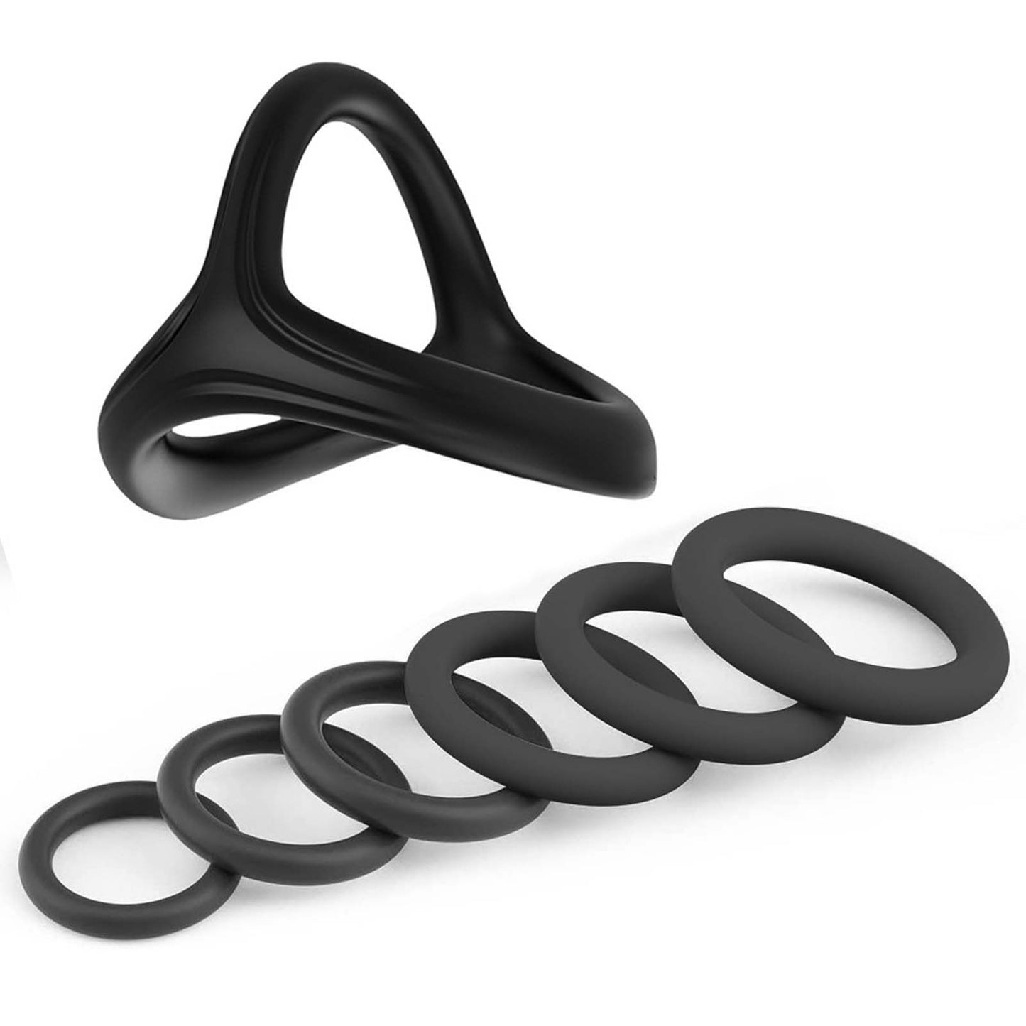 7pcs Pack Elastic Cock Ring Testicle Restraint Sexual Pleasure Erection Enhanced Silicone Penis Rings Prolonged Intercourse Long Lasting Stronger Ultra Soft Stretch Adult Sex Toy for Men Couples