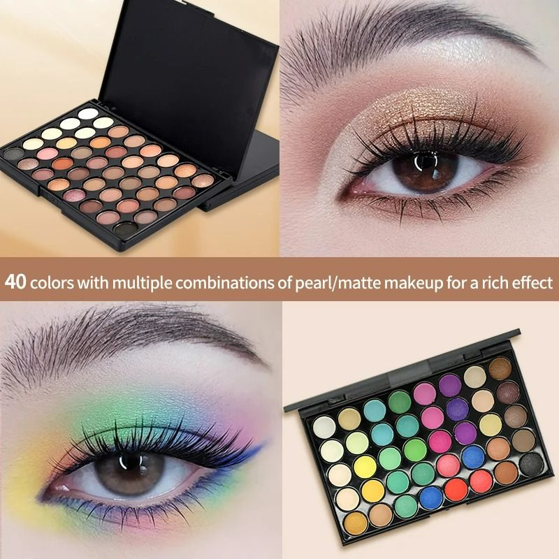 40Colors Eyeshadow Palette with 8 Pcs Eyeshadow Brush Set Waterproof Long Lasting Pressed Powder Cosmetics Women MakeUp popfeel