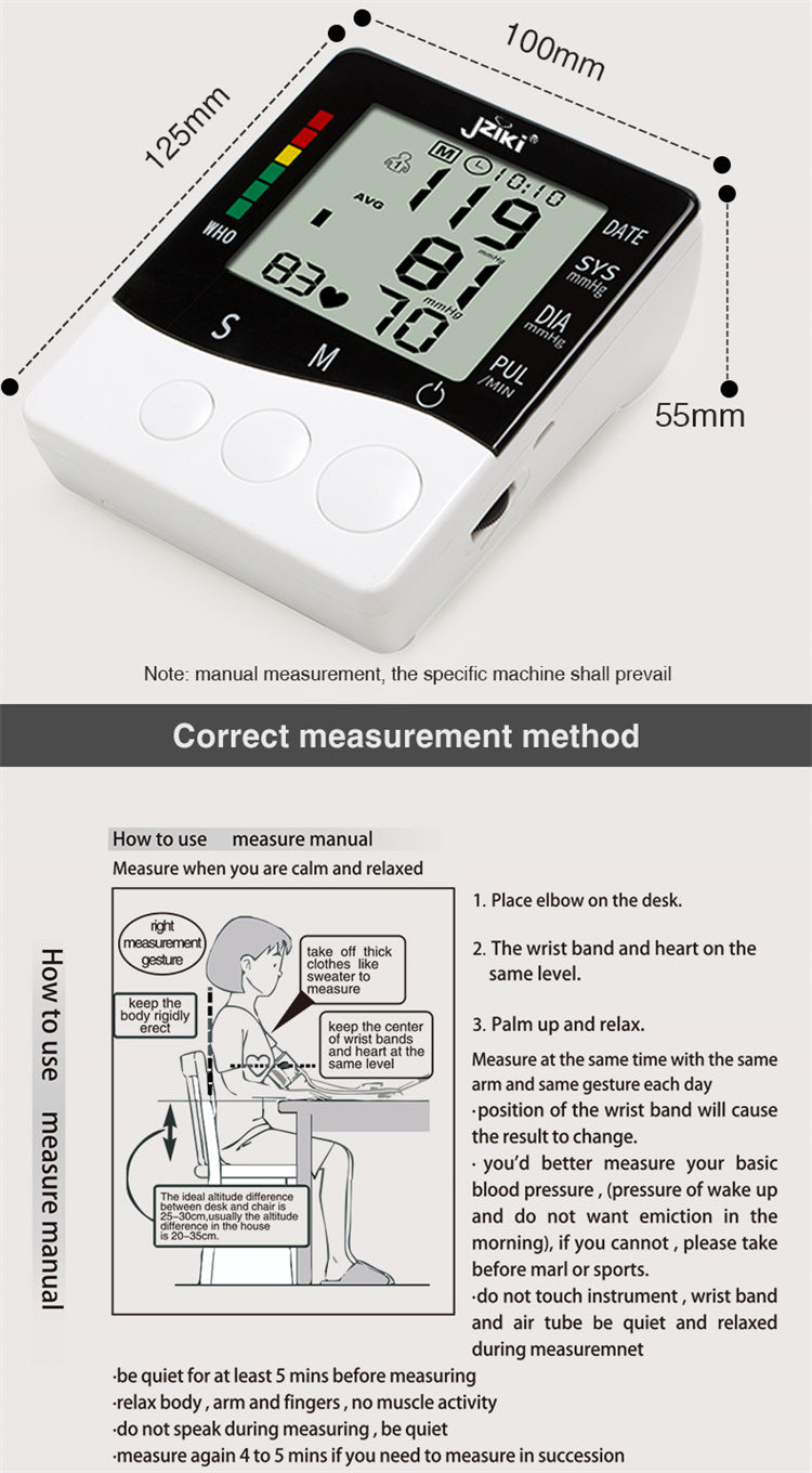 Professional Upper Arm Digital Blood Pressure Monitor with Cuff Intelligent Pressure Heart Rate Detection Colorful Backlight Heartbeat & Hypertension Detector