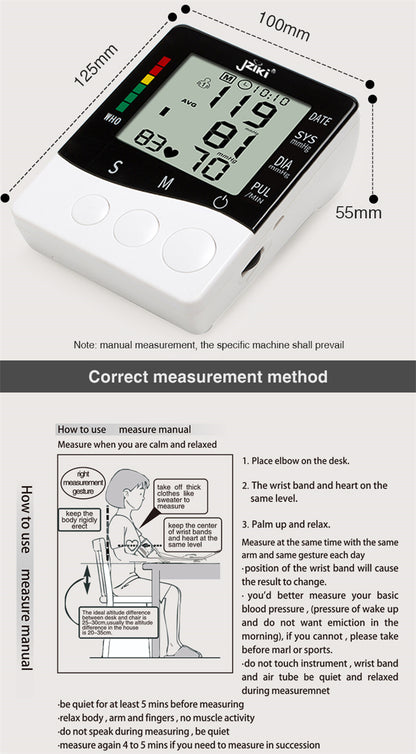 Professional Upper Arm Digital Blood Pressure Monitor with Cuff Intelligent Pressure Heart Rate Detection Colorful Backlight Heartbeat & Hypertension Detector