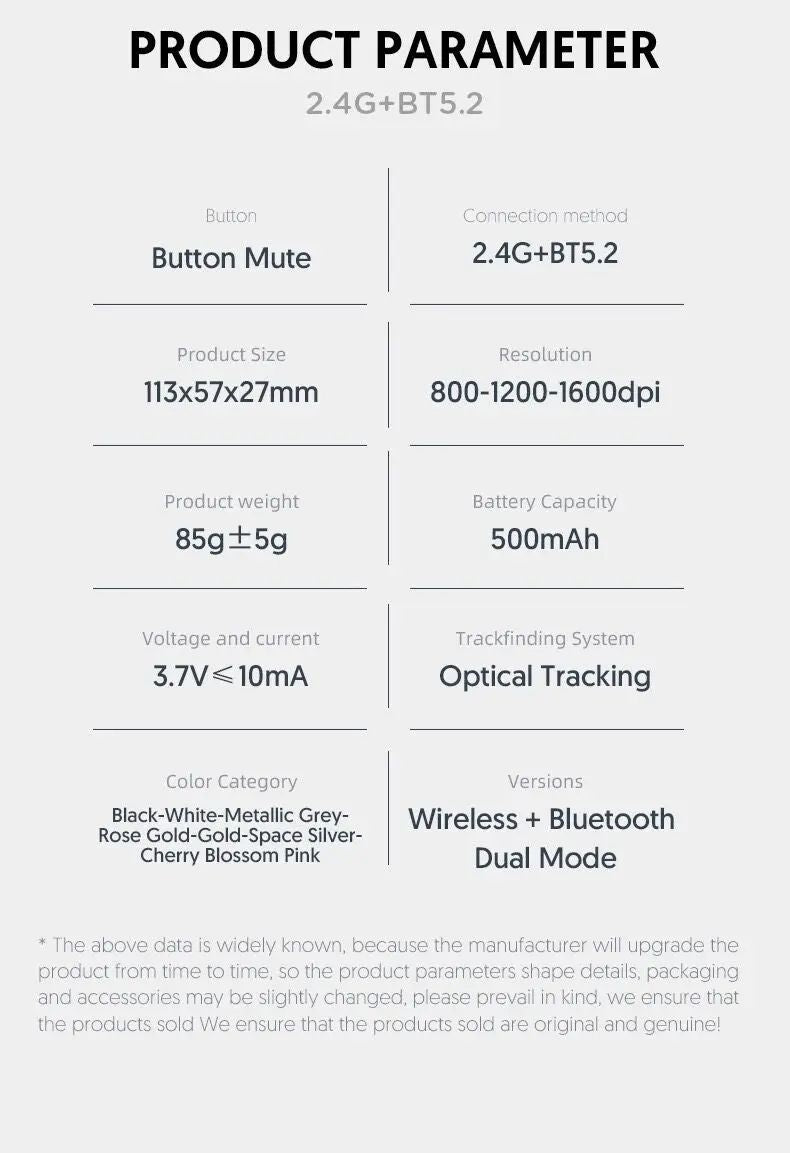 ZHJH Dual-mode gaming mouse with battery display Bluetooth wireless mouse Rechargeable silent luminous mouse suitable for tablets and computers