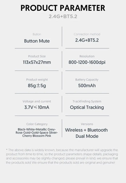 ZHJH Dual-mode gaming mouse with battery display Bluetooth wireless mouse Rechargeable silent luminous mouse suitable for tablets and computers