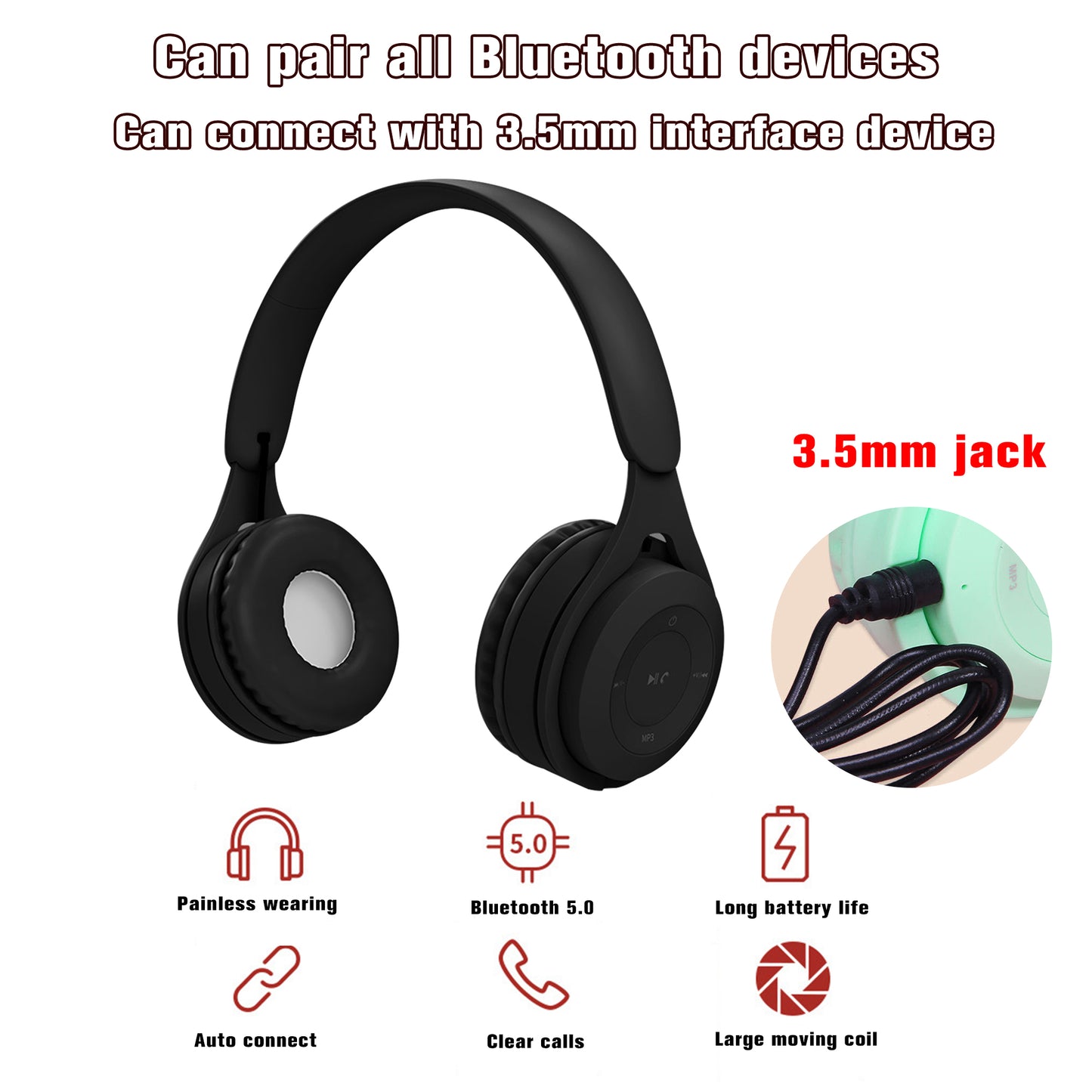 HW Lovely Y08 Bluetooth v5.0 Macaron Colorful Headphone Wireless Upgraded Headphones Support TF card