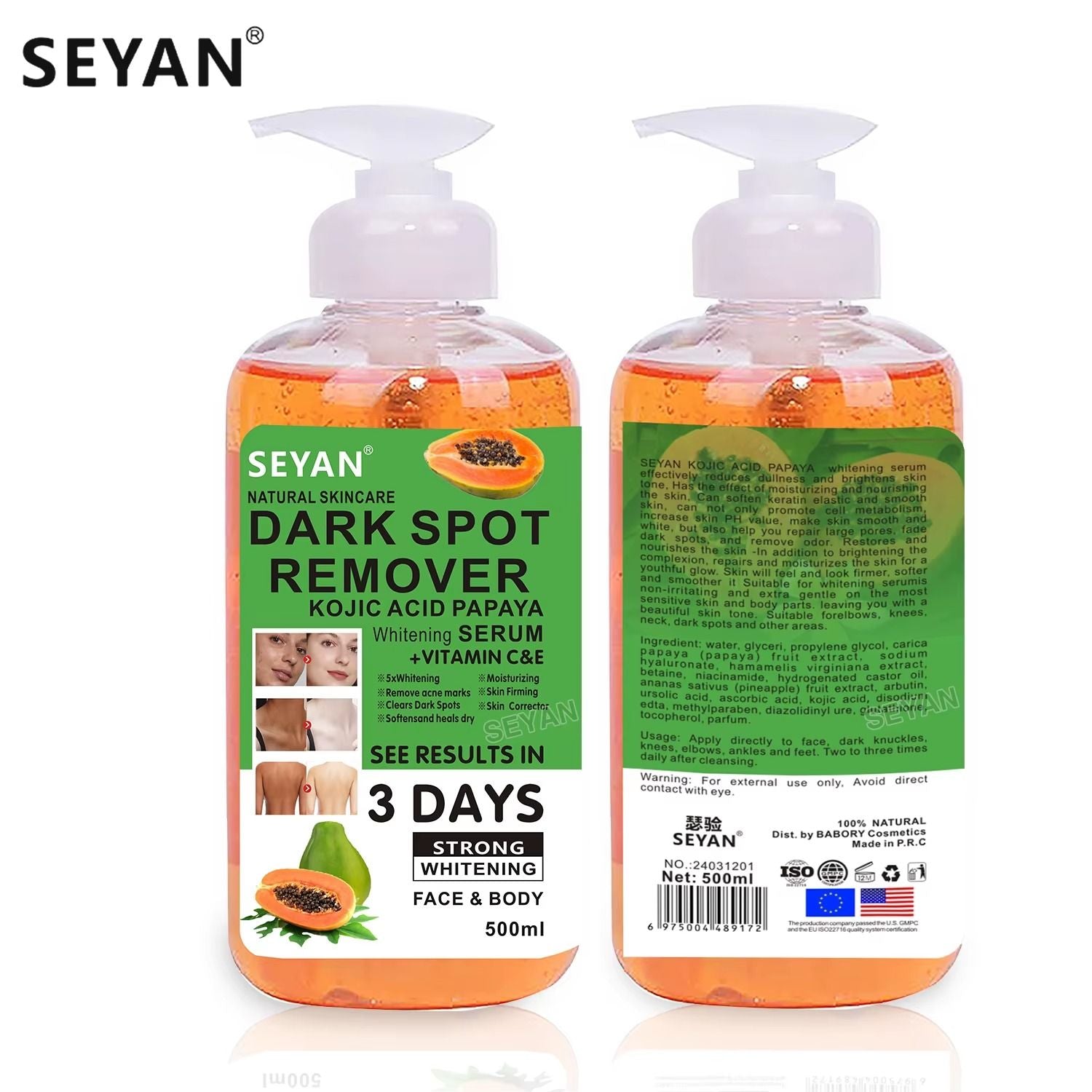 Seyan Dark Spot Remover 500ml – Powerful Skin Lightening & Brightening Cream for Face & Body – Fades Dark Spots, Acne Marks, Hyperpigmentation & Uneven Skin Tone for Radiant, Smooth Skin