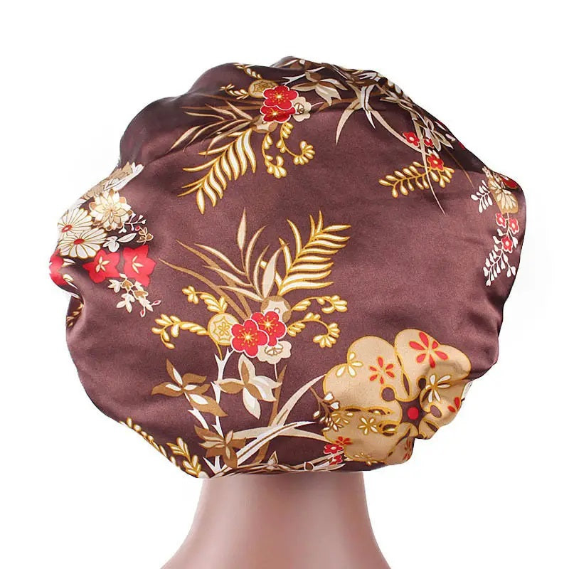 Satin Sleeping Bonnet Headscarf Hat Headwraps Women Curly Springy Hair Wrap Silk Shower Cap Head Scarf Headwear Night Sleep Hat Adjust Head Cover Styling Accessories Soft Elastic Band Wide-Brimmed