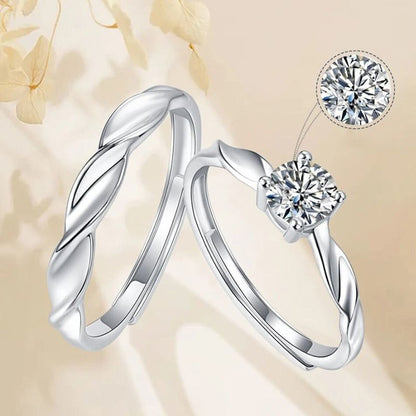2 PCS Couple Rings Set Shining Galaxy Couple Rings Light Luxury Twisted Design Diamond Ring Valentine's Day 520 Gift Men And Women Jewelry Rings Adjustable 925 Silver Ring Anniversary Gift