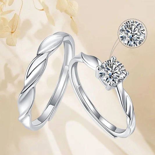 2 PCS Couple Rings Set Shining Galaxy Couple Rings Light Luxury Twisted Design Diamond Ring Valentine's Day 520 Gift Men And Women Jewelry Rings Adjustable 925 Silver Ring Anniversary Gift
