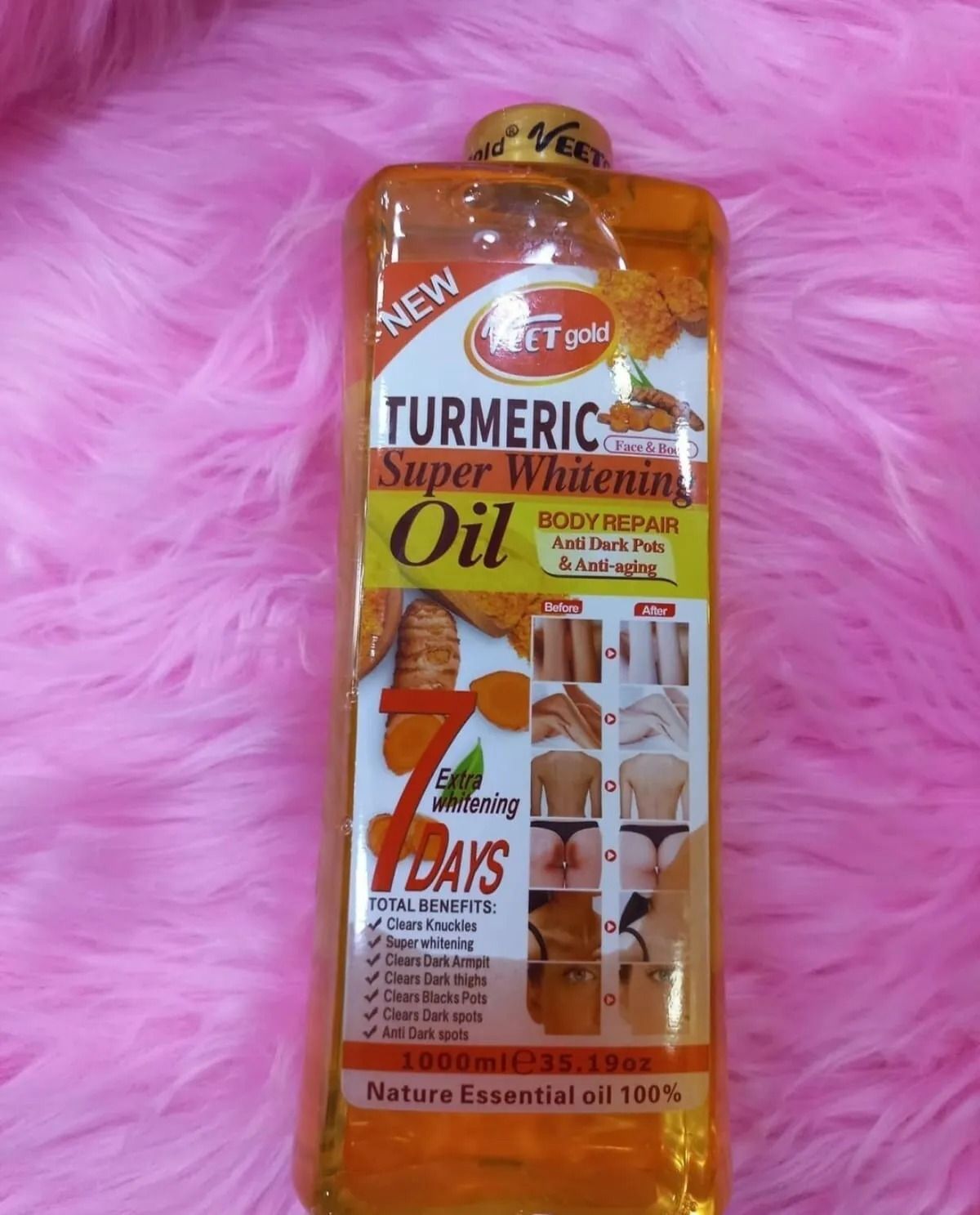 2 Pack Turmeric Body Oil 1000ml + Body Scrub 550g Super Whitening Skin Repair Anti-Aging Removes Wrinkles Dark Spots & Smooths Clears Knuckles PornThap Premium Organic Exfoliating Body Scrub