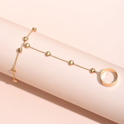 Fashion Ladies Ring Finger Bracelet Love Pendant Finger Chain Jewelry Set For Women